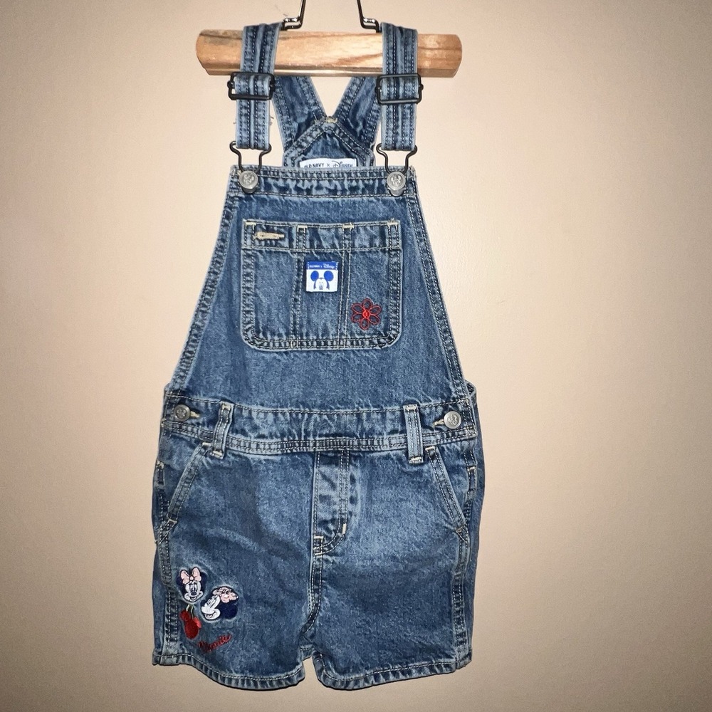 Disney Mickey Minnie Mouse Denim Bib Overalls Shortalls Y2k Size 5 Embroidered